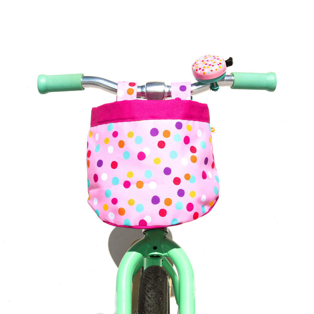Beep Bike Scooter Fabric Basket with a Confetti Dot Design