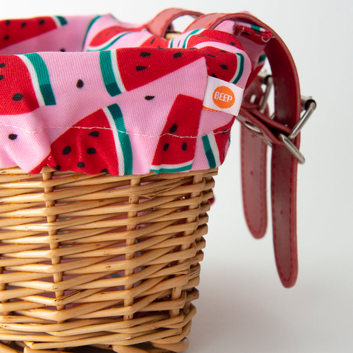 Beep Kids Bike Scooter Wicker Basket with a cute Watermelon liner