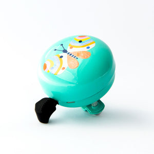 A mint bicycle bell with a colourful pretty butterfly design on it