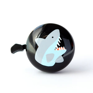 Black Bicycle Bell with Grey and light blue Shark design printed on Top Aussie