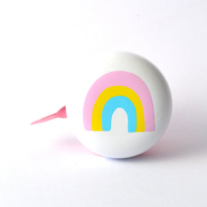 Rainbow Pastel Bicycle Bell on A white and pink bike bell