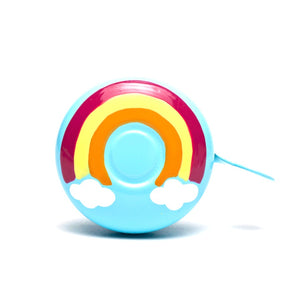 Kids colourful bike bell with a rainbow on a light blue bicycle bell