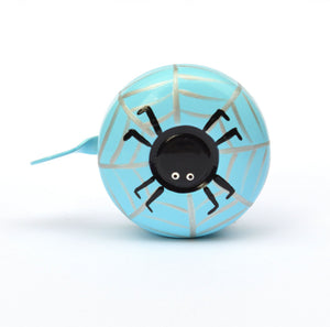 premium black spider on silver web hand painted on light blue bicycle bell