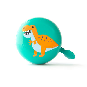 Kids Green Bike Bell with Orange Trex design hand-painted onto the top.  Fun 